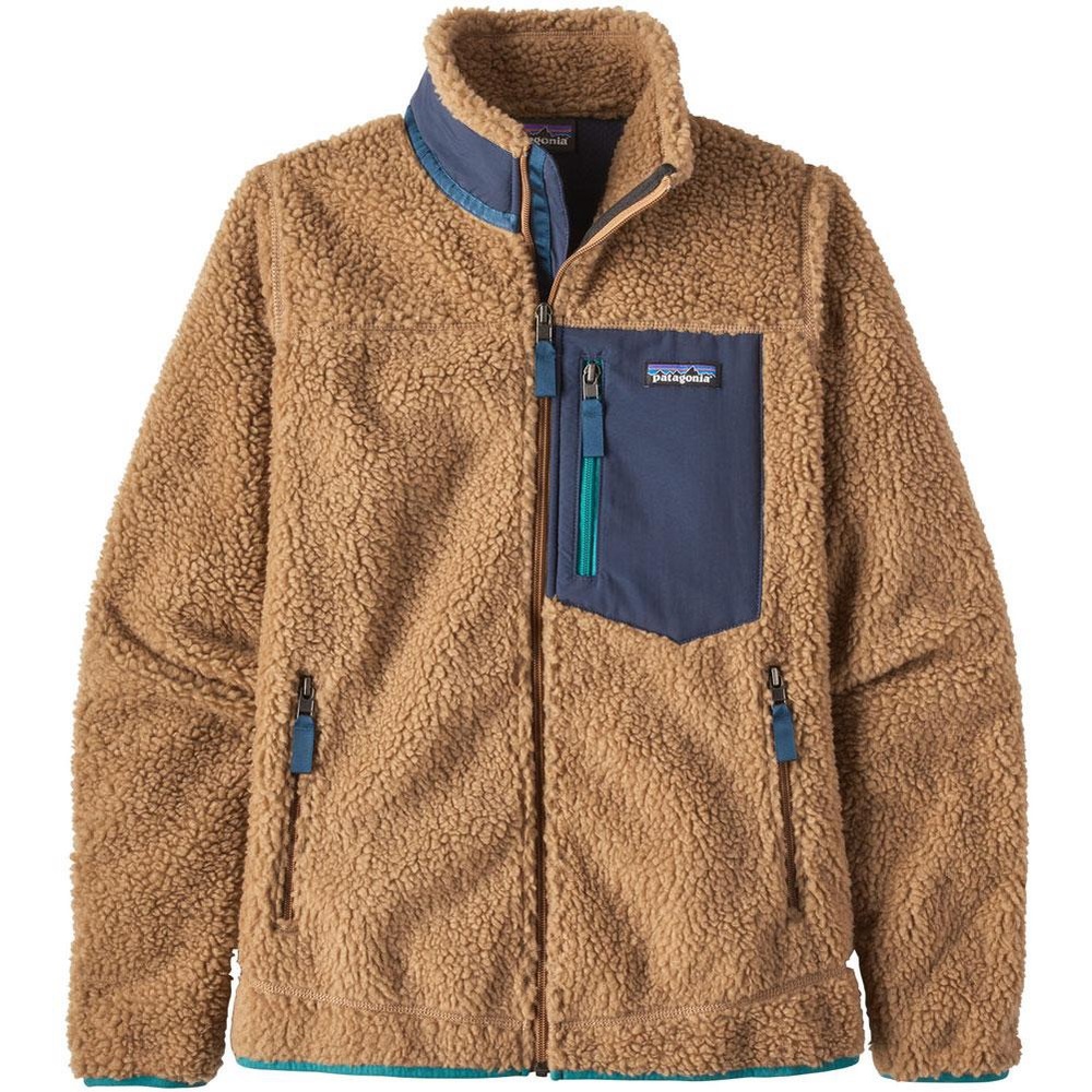 Patagonia Brown Teddy Fleece Jacket with Navy Pocket